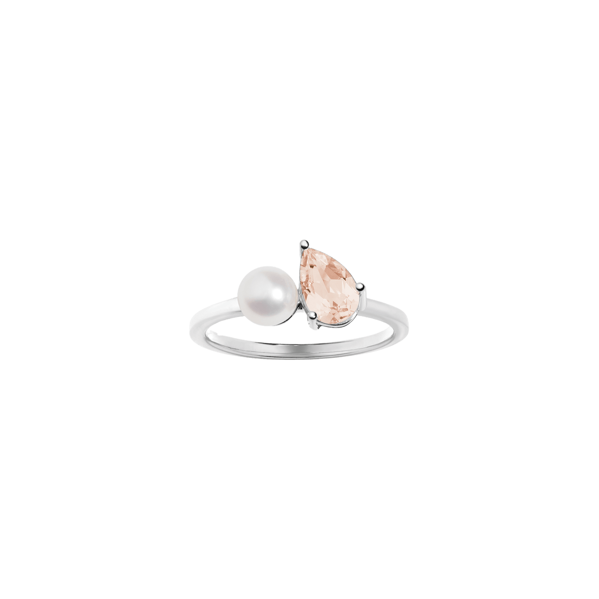 Pearl Toi et Moi Ring Vermeil 14k 18k White Gold Pink Morganite