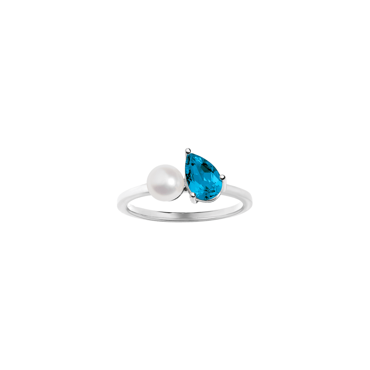 Pearl Toi et Moi Ring Vermeil 14k 18k White Gold London Blue Topaz