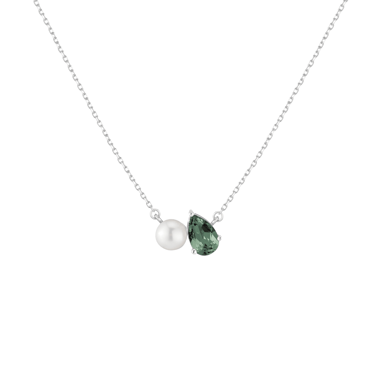 Pearl Toi et Moi Necklace Vermeil 14k 18k White Gold Green Tourmaline