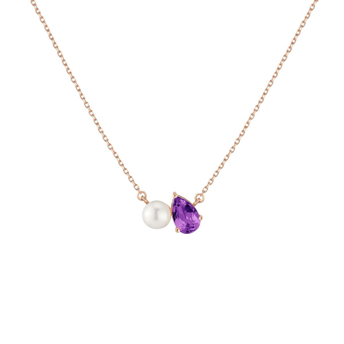 Pearl Toi et Moi Necklace Vermeil 14k 18k Rose Gold Purple Amethyst