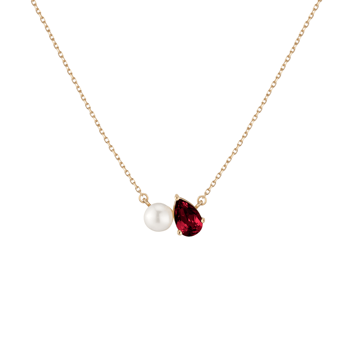 Pearl Toi et Moi Necklace Vermeil 14k 18k Yellow Gold Red Garnet