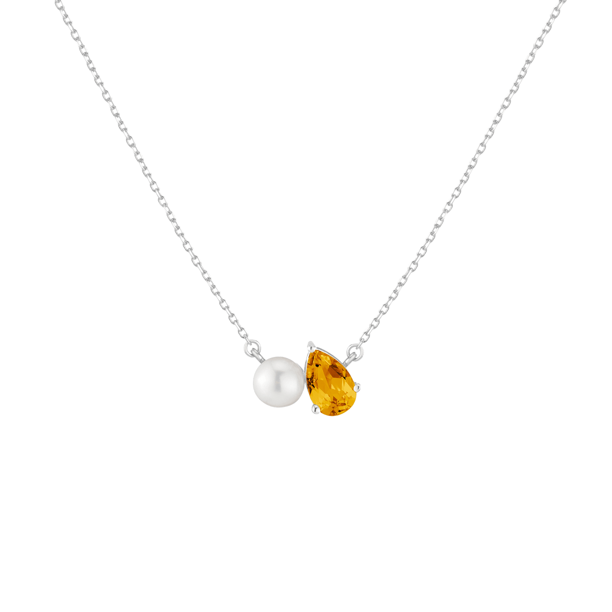 Pearl Toi et Moi Necklace Vermeil 14k 18k White Gold Yellow Citrine
