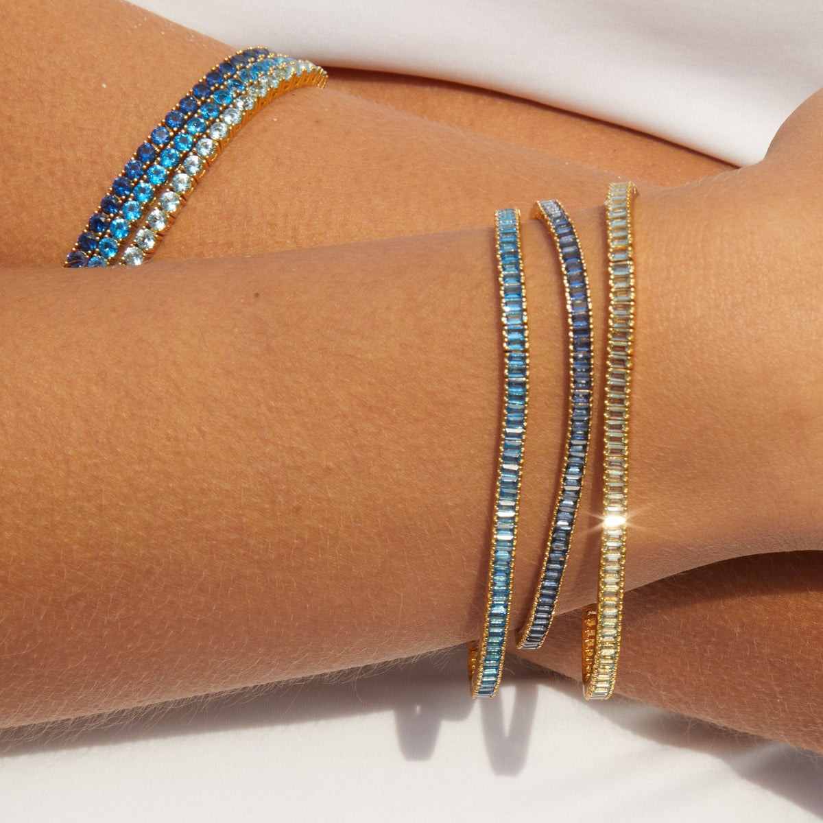 Lab Grown Aquamarine Baguette Tennis Bracelet