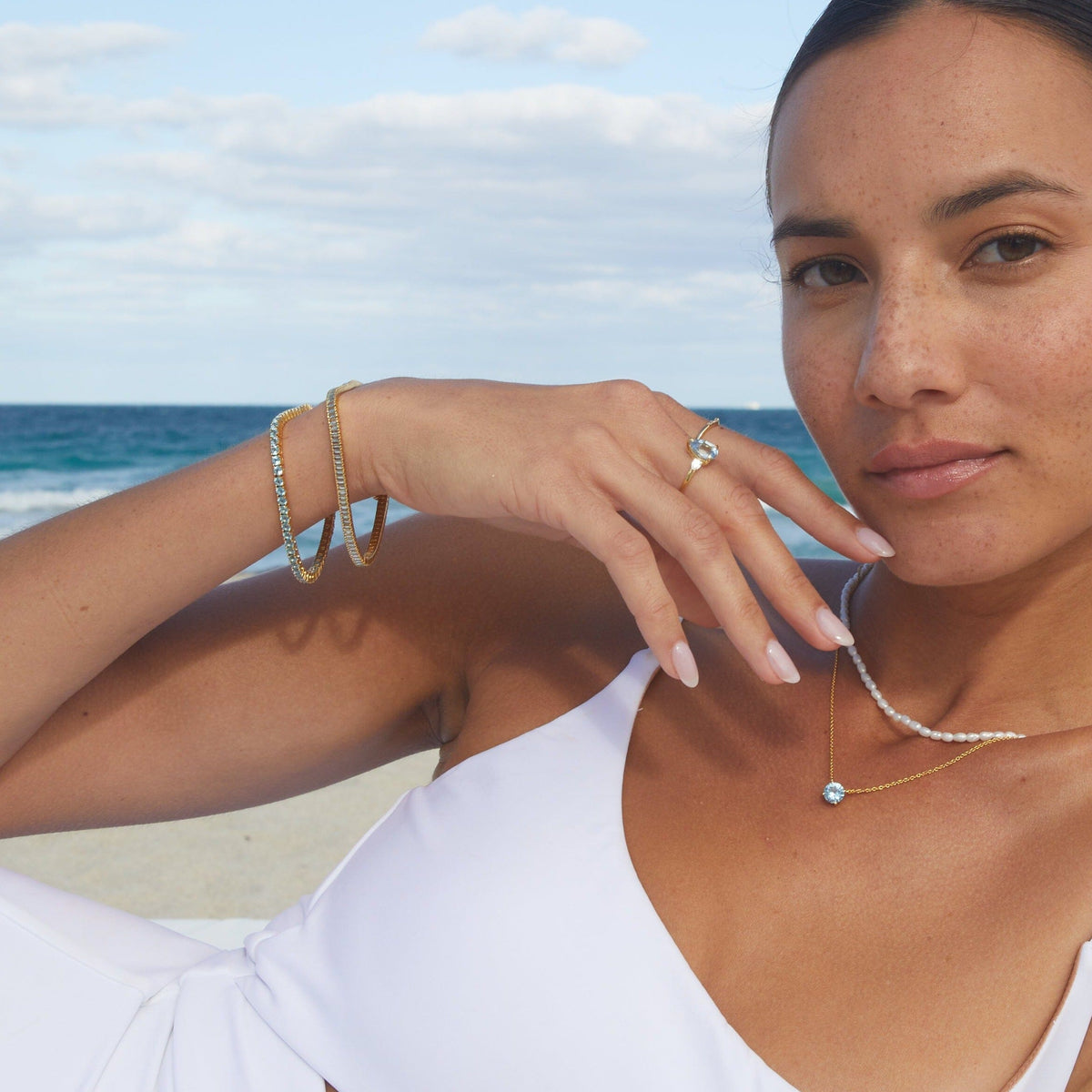 Lab Grown Aquamarine Baguette Tennis Bracelet