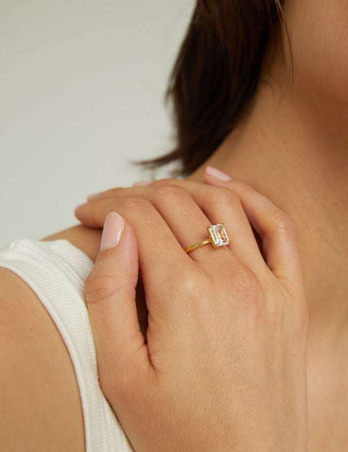 Emerald White Sapphire Solitaire Ring