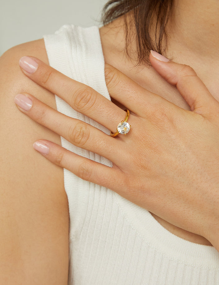 Round White Sapphire Solitaire Ring