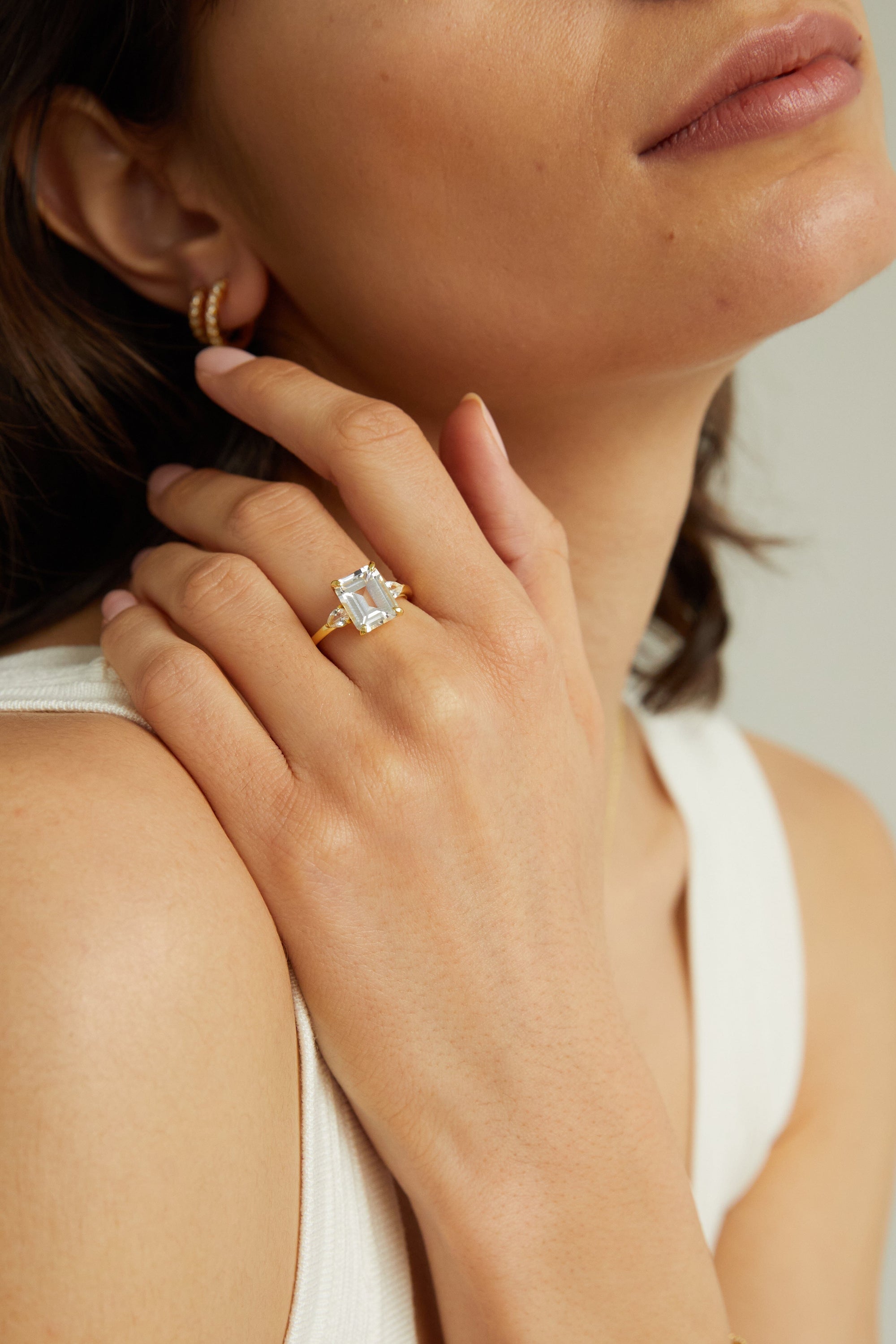 Emerald Gemstone Cocktail Ring - White Sapphire