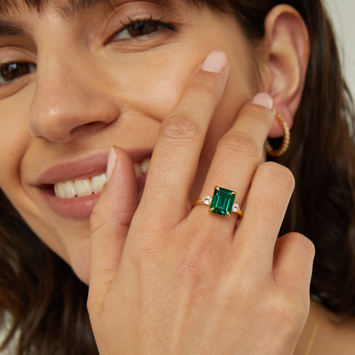 Emerald Gemstone Cocktail Ring - White Sapphire