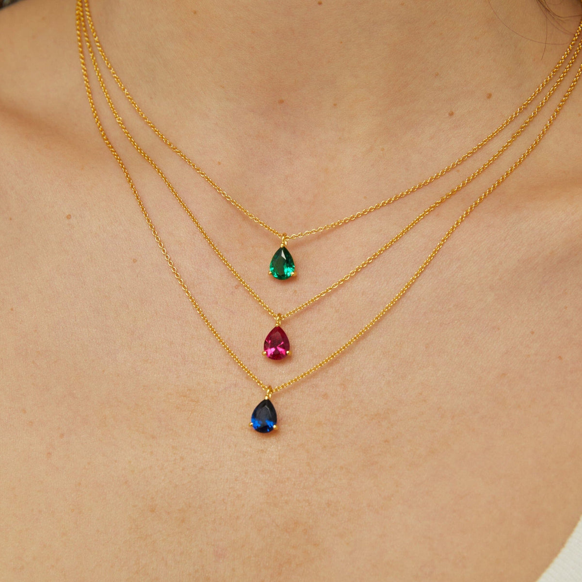 Pear Gemstone Solitaire Necklace