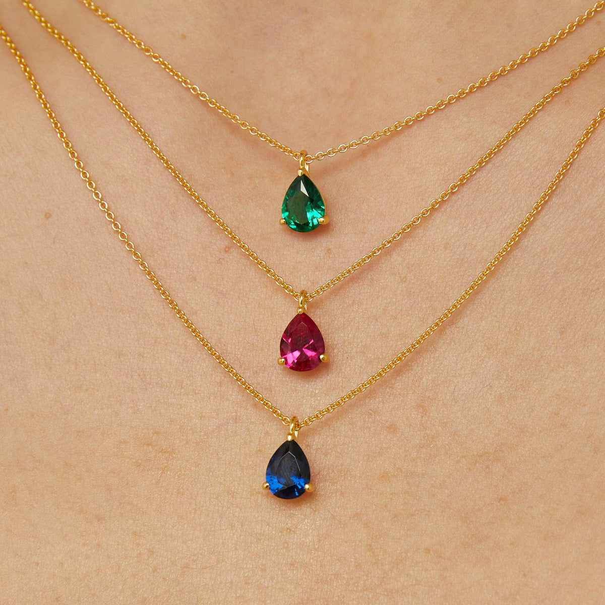 Pear Gemstone Solitaire Necklace