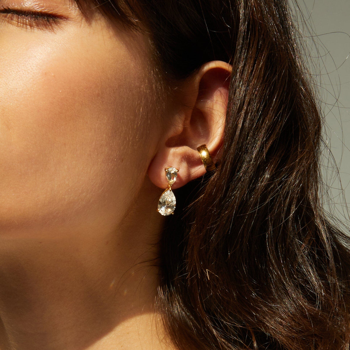 Lab Grown White Sapphire Pear Drop Earrings