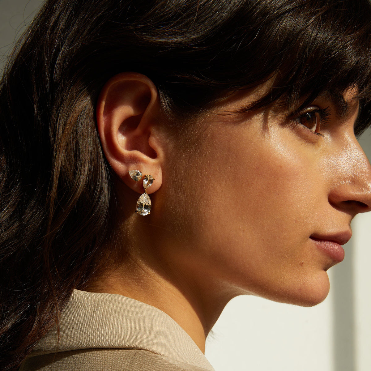 Lab Grown White Sapphire Pear Drop Earrings