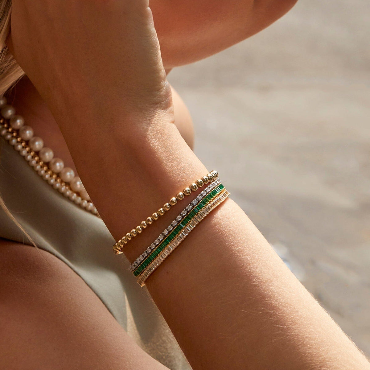 Lab Grown Green Emerald Baguette Tennis Bracelet