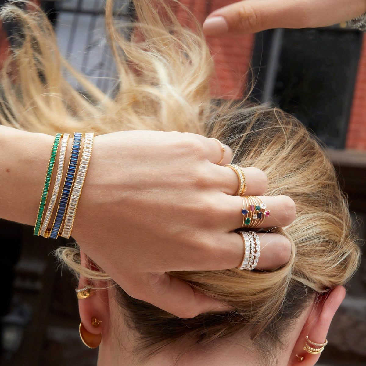 Lab Grown Green Emerald Baguette Tennis Bracelet