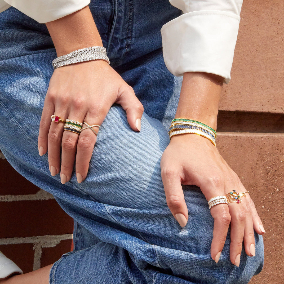 Lab Grown Green Emerald Baguette Tennis Bracelet