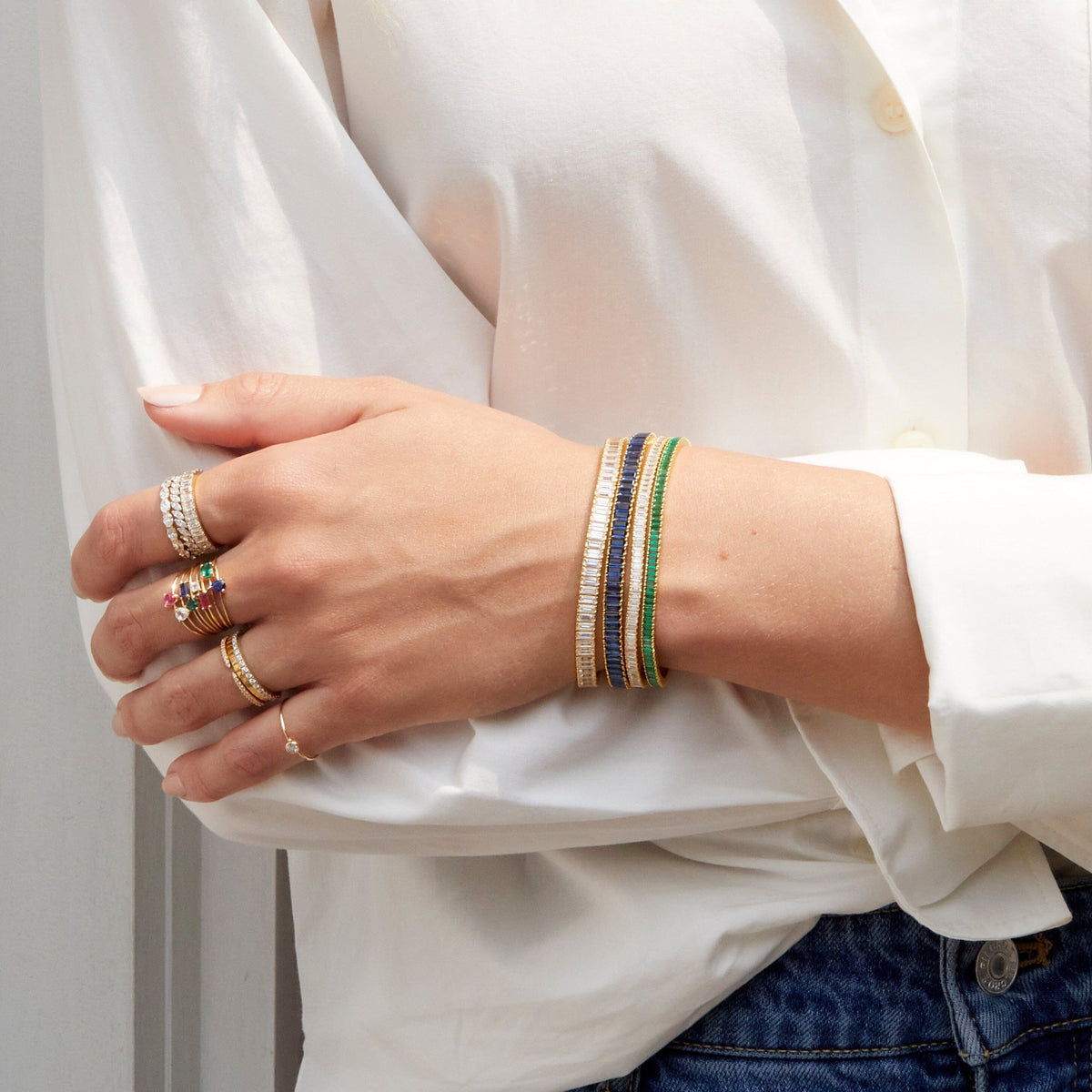 Lab Grown Green Emerald Baguette Tennis Bracelet