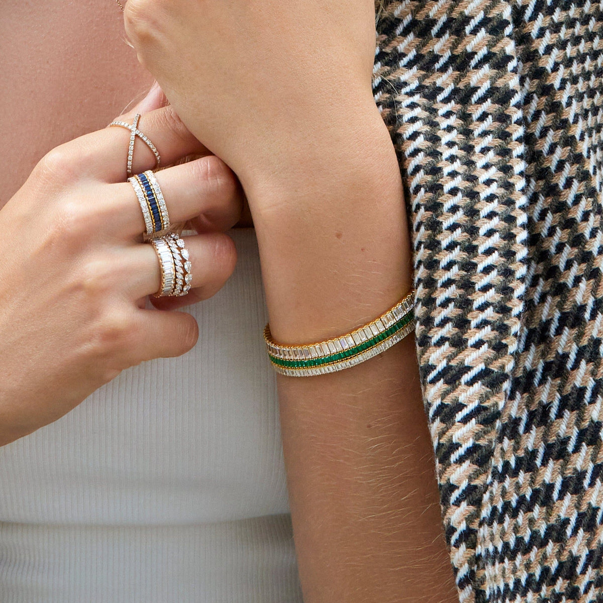 Lab Grown Green Emerald Baguette Tennis Bracelet