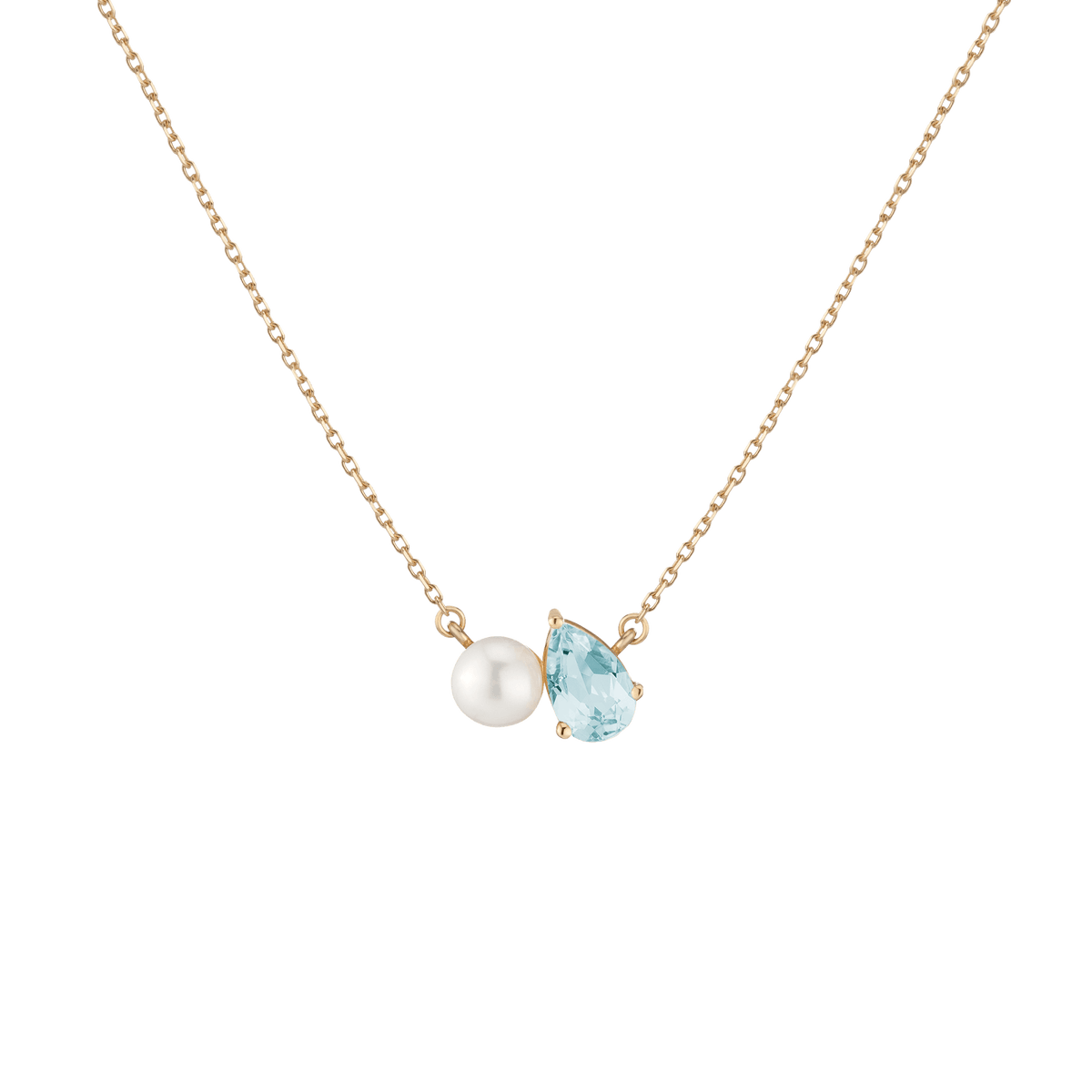Pearl Toi et Moi Necklace Vermeil 14k 18k Yellow Gold Aquamarine
