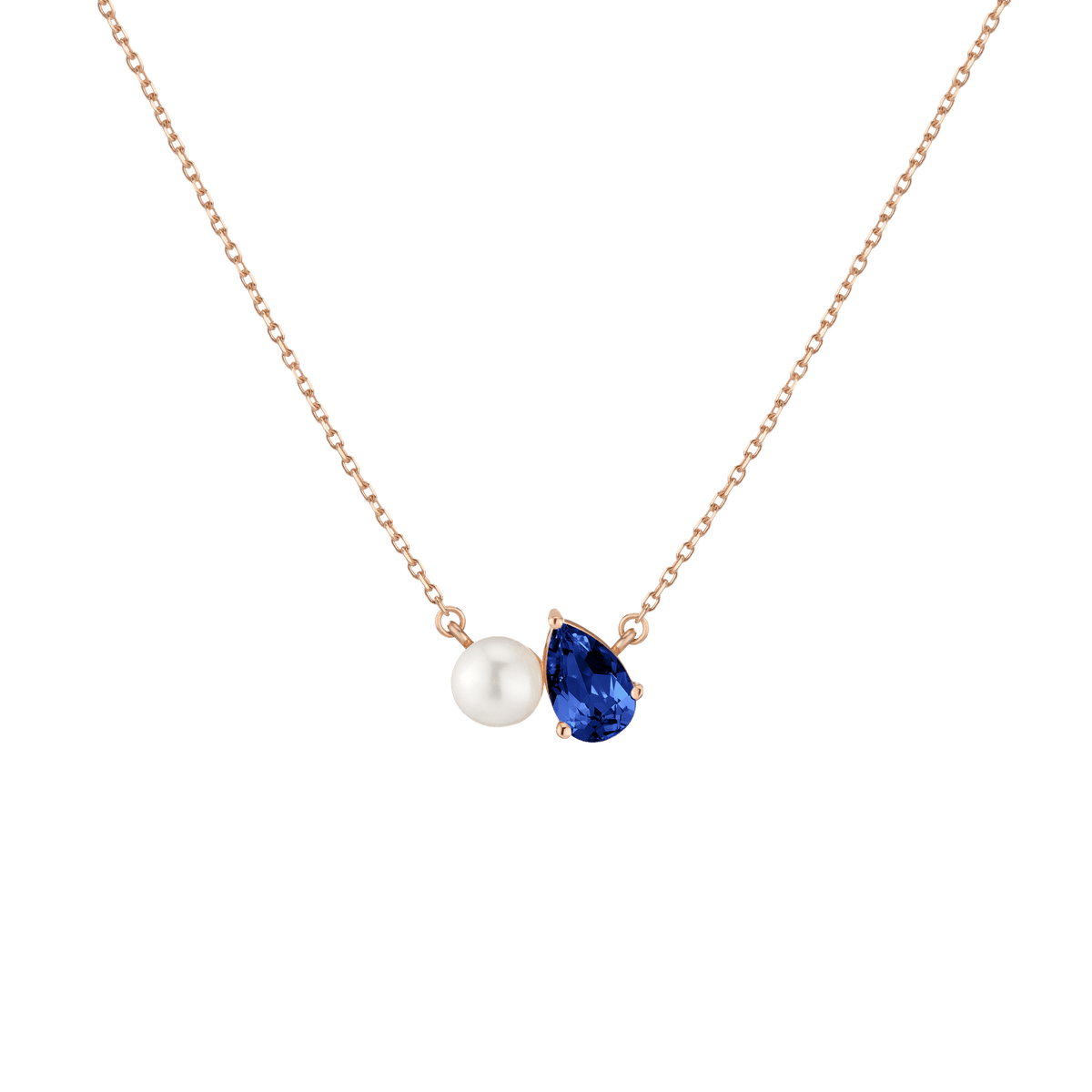 Pearl Toi et Moi Necklace Vermeil 14k 18k Rose Gold Blue Sapphire First