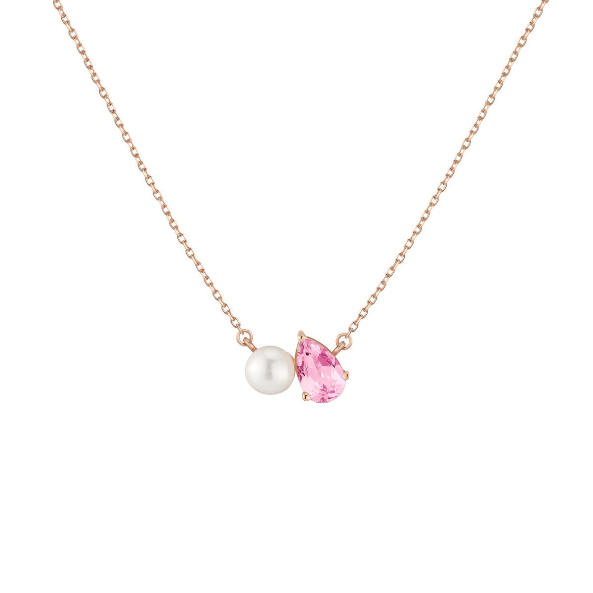 Pearl Toi et Moi Necklace Vermeil 14k 18k Rose Gold Pink Sapphire
