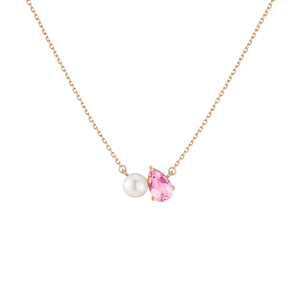 Pearl Toi et Moi Necklace Vermeil 14k 18k Yellow Gold Pink Sapphire