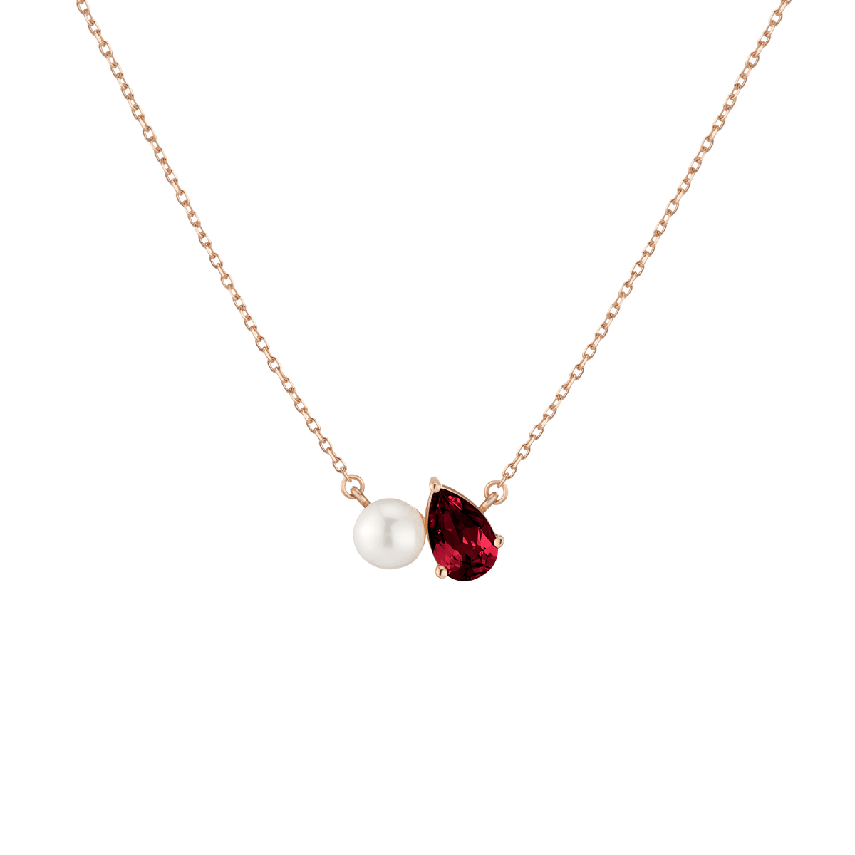 Pearl Toi et Moi Necklace Vermeil 14k 18k Rose Gold Red Garnet