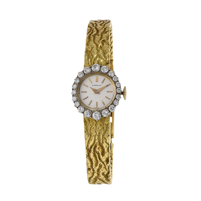 Vintage Gubelin 2ct Diamond Bezel Gold Watch