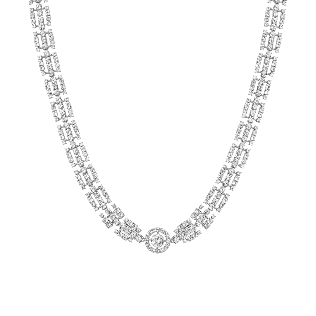 Lab Grown White Sapphire Three Layered Tennis Necklace