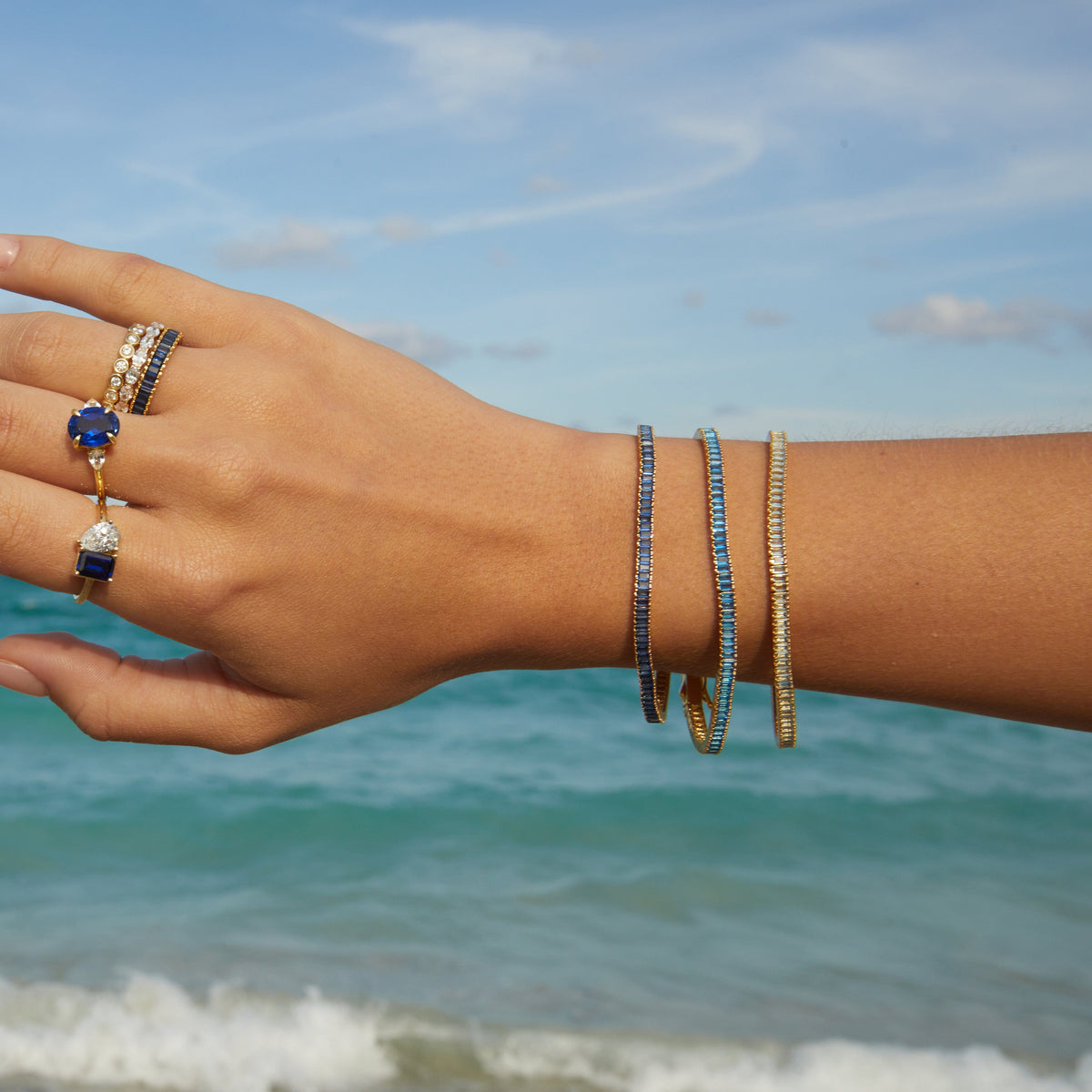 Lab Grown Aquamarine Baguette Tennis Bracelet