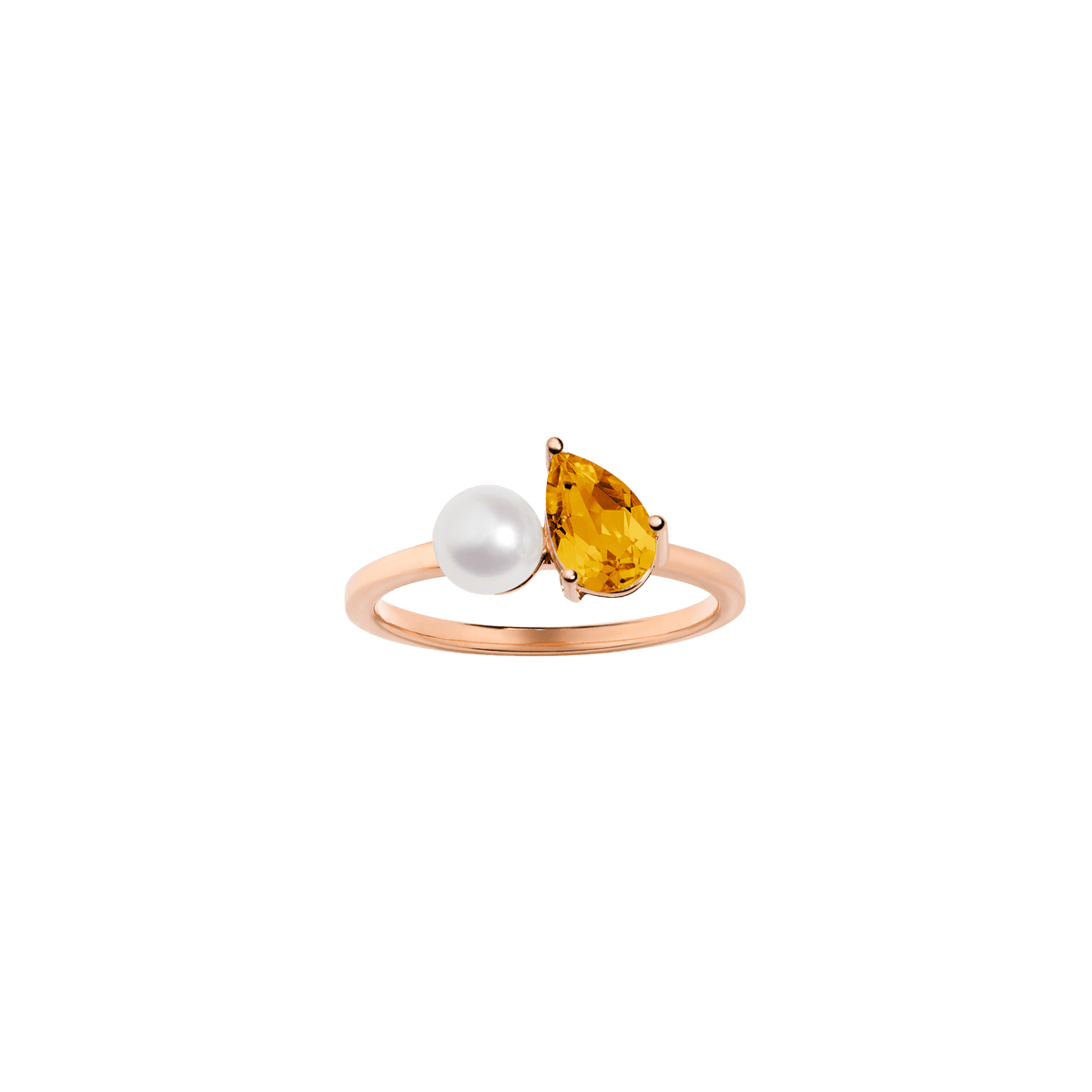 Pearl Toi et Moi Ring Vermeil 14k 18k Rose Gold Yellow Citrine