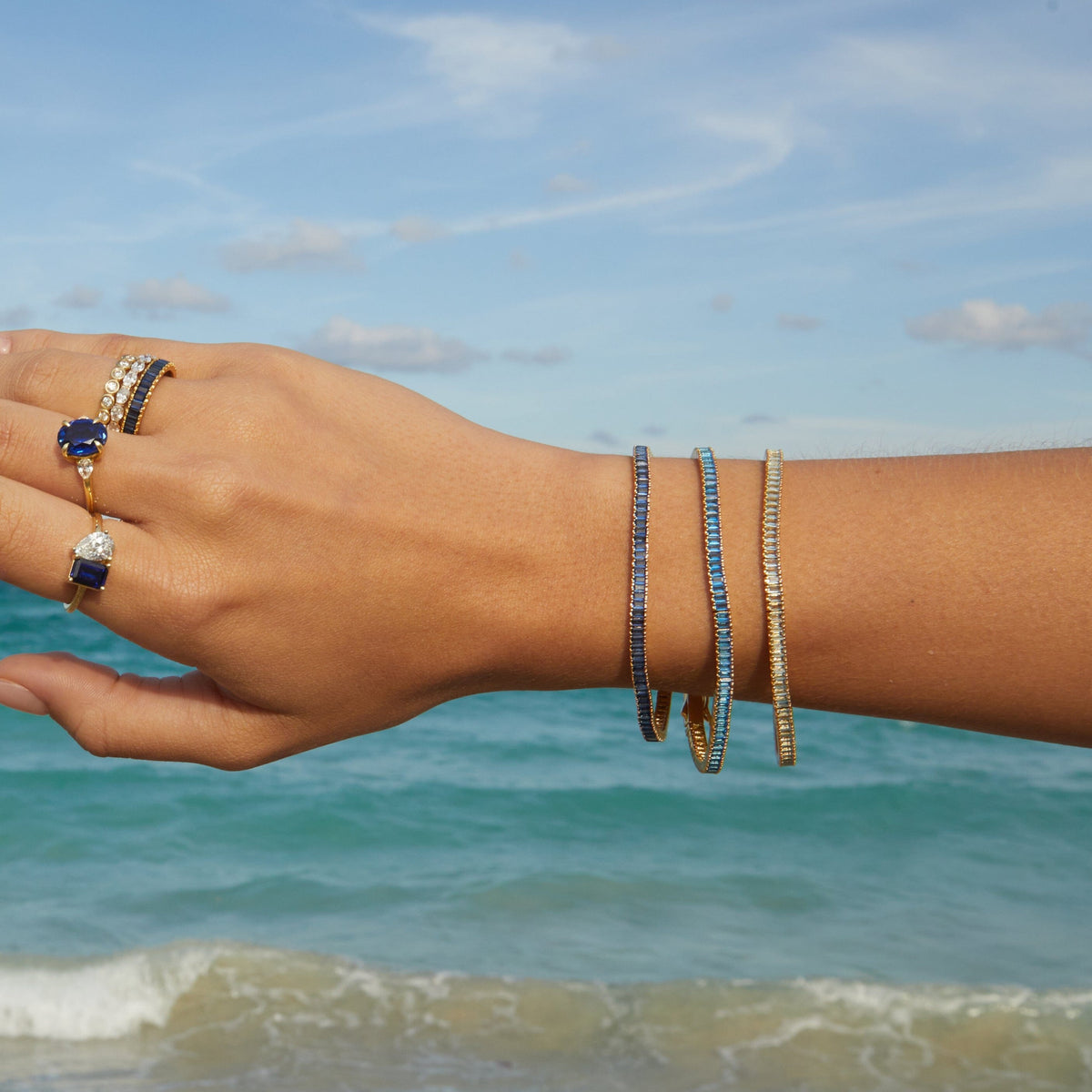 Lab Grown Aquamarine Baguette Tennis Bracelet