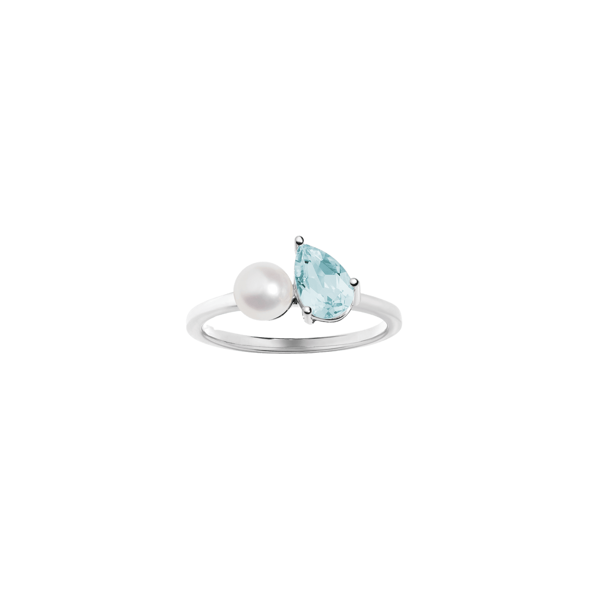 Pearl Toi et Moi Ring Vermeil 14k 18k White Gold Aquamarine