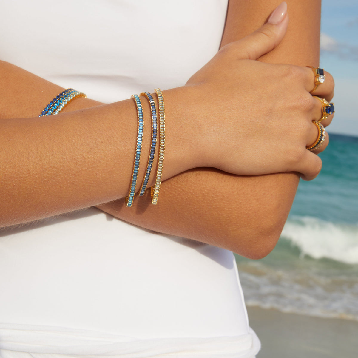 Lab Grown Aquamarine Baguette Tennis Bracelet