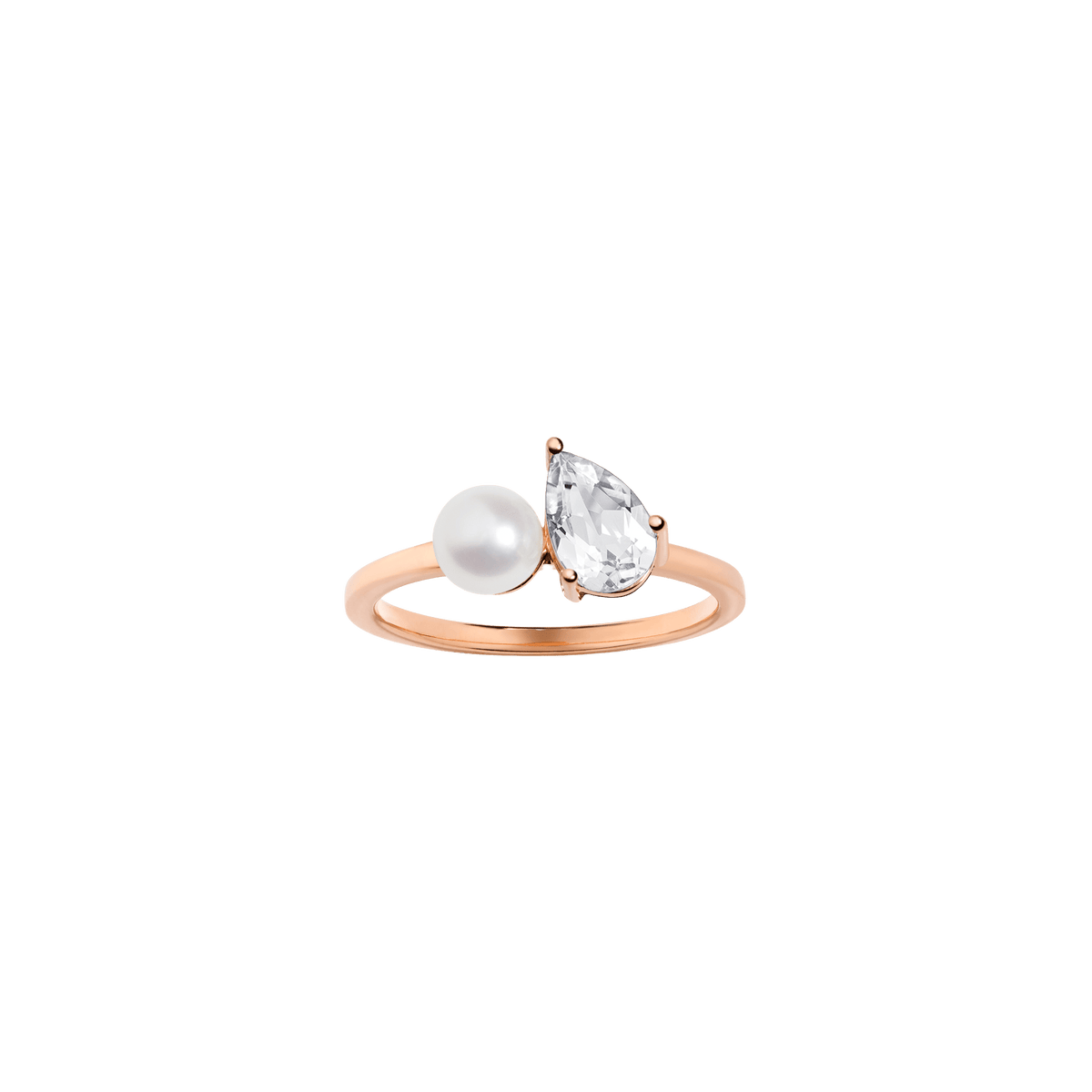 Pearl Toi et Moi Ring Vermeil 14k 18k Rose Gold White Sapphire