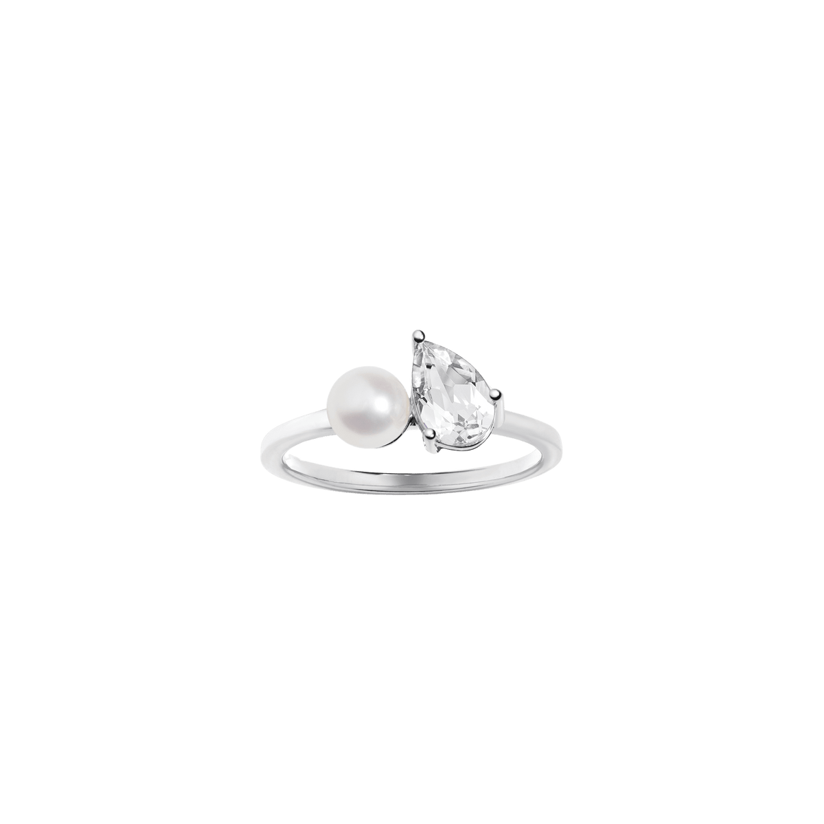 Pearl Toi et Moi Ring Vermeil 14k 18k White Gold White Sapphire