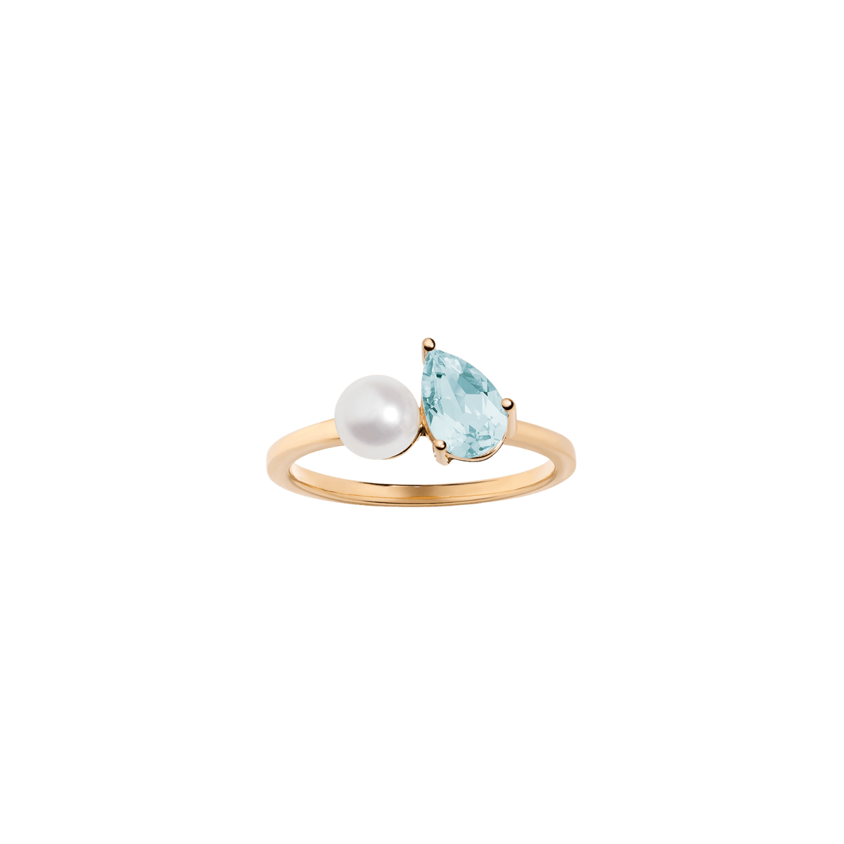 Pearl Toi et Moi Ring Vermeil 14k 18k Yellow Gold Aquamarine