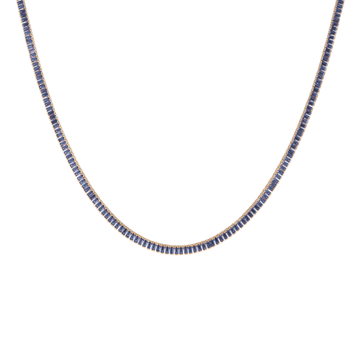 Lab Grown Blue Sapphire Baguette Tennis Necklace