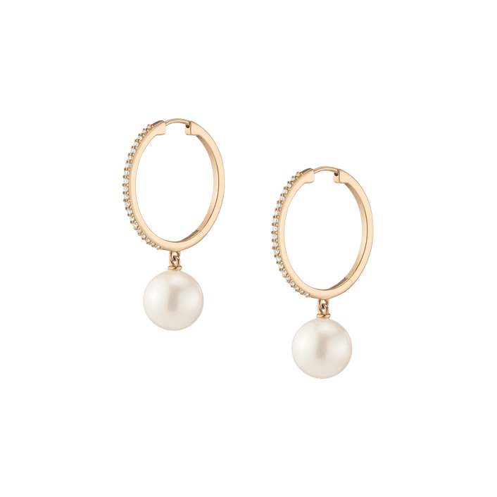 Diamond Pearl Hoop Earrings
