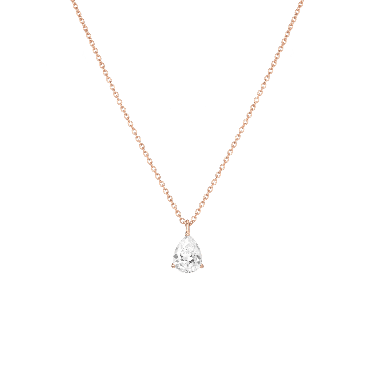 Pear Gemstone Solitaire Necklace Vermeil Rose Gold White Sapphire