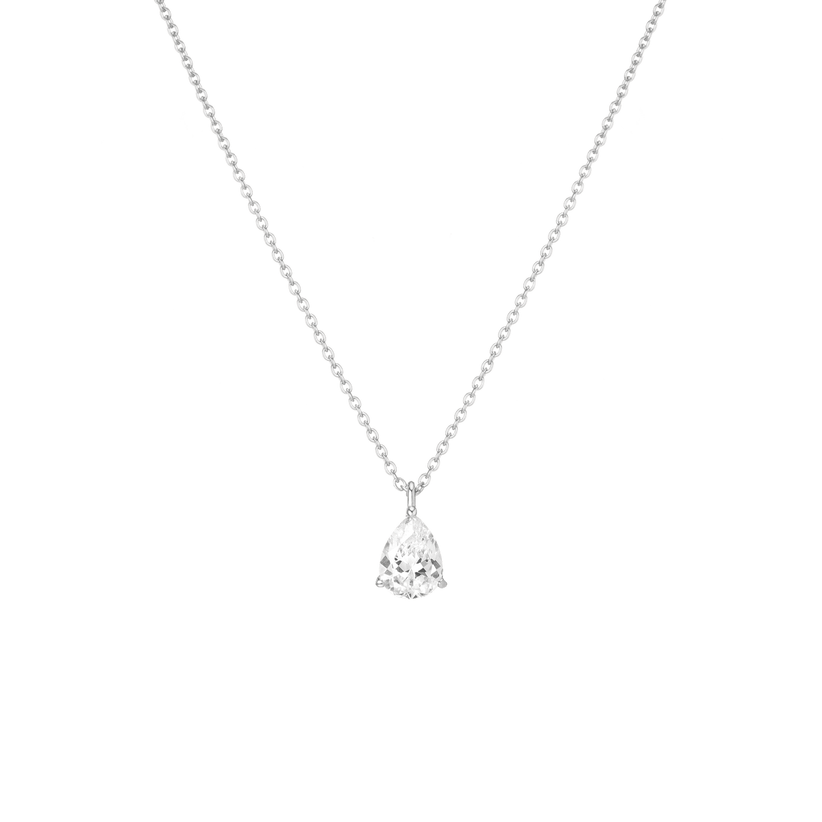 Pear Gemstone Solitaire Necklace Vermeil White Gold White Sapphire