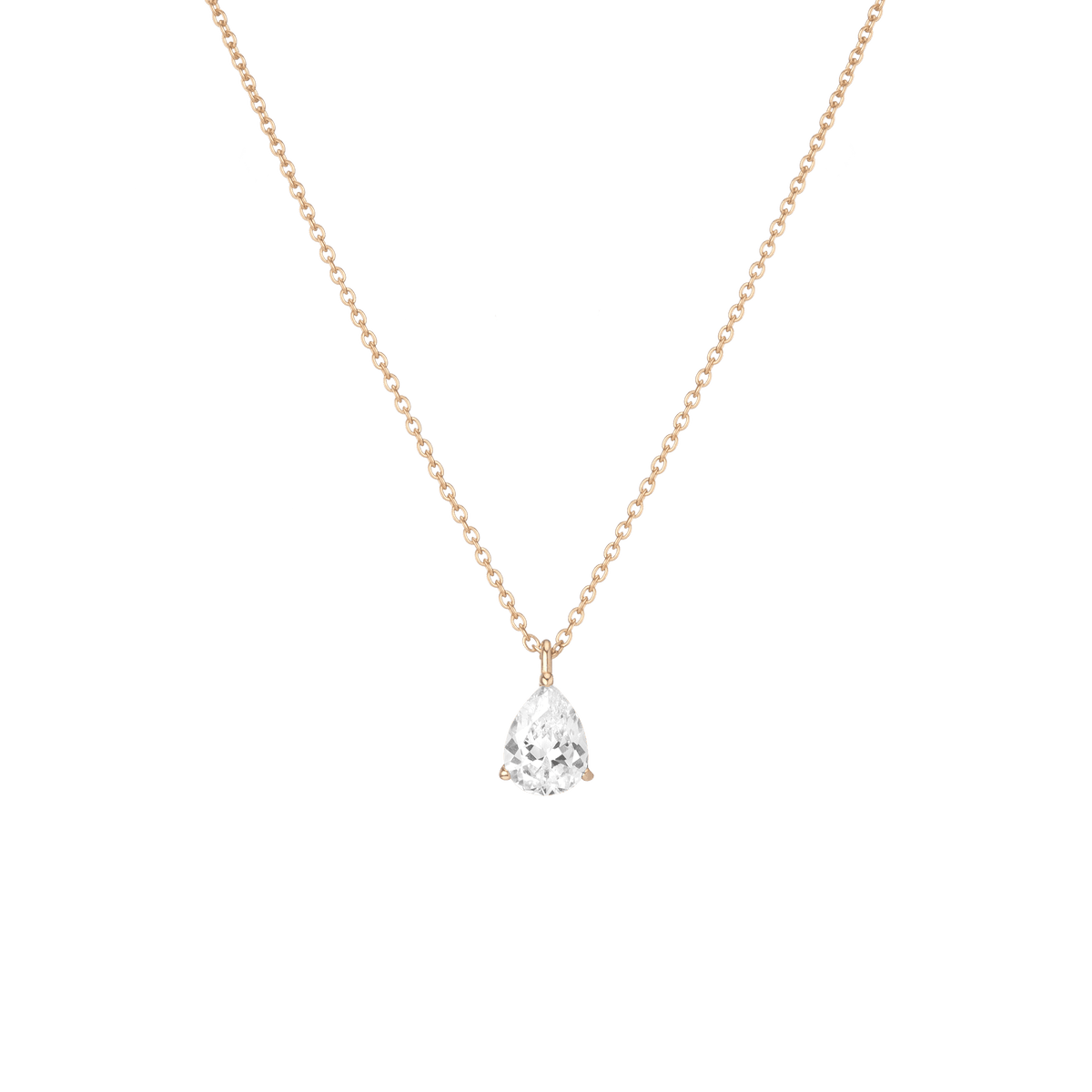 Pear Gemstone Solitaire Necklace Vermeil Yellow Gold White Sapphire First