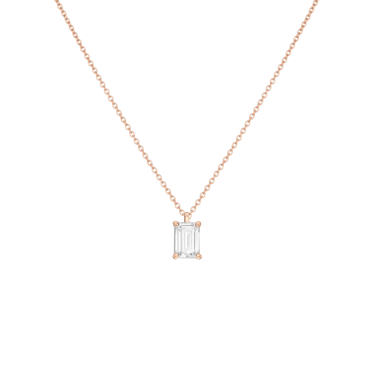Emerald Gemstone Solitaire Necklace Vermeil Rose Gold White Sapphire
