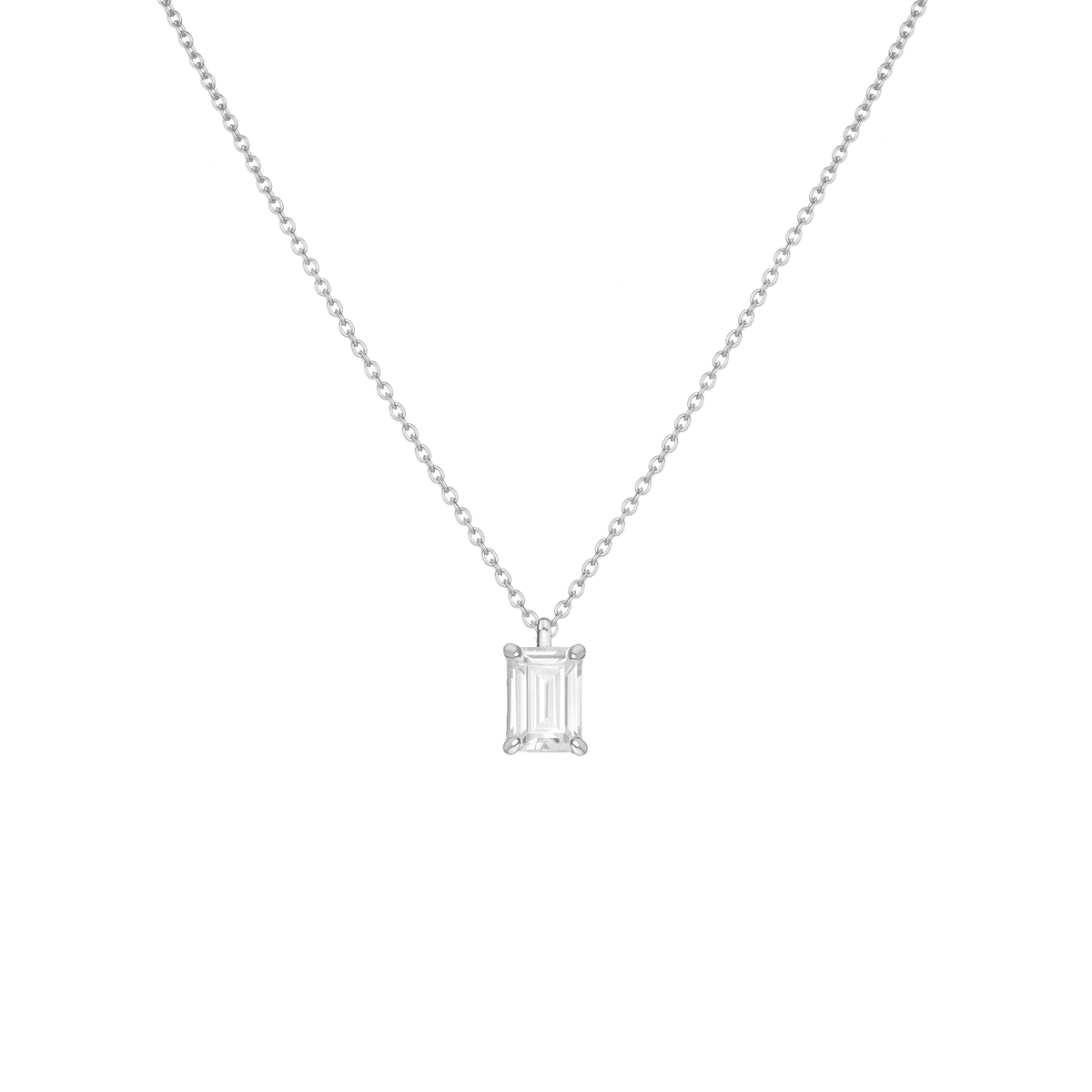 Emerald Gemstone Solitaire Necklace Vermeil White Gold White Sapphire