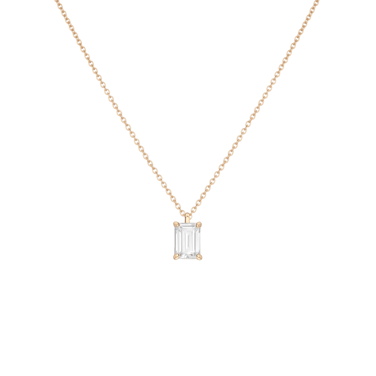 Emerald Gemstone Solitaire Necklace Vermeil Yellow Gold White Sapphire First