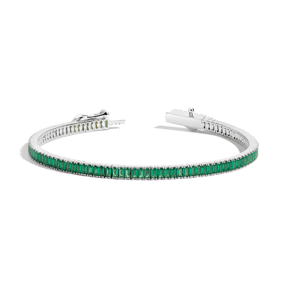 Lab Grown Green Emerald Baguette Tennis Bracelet