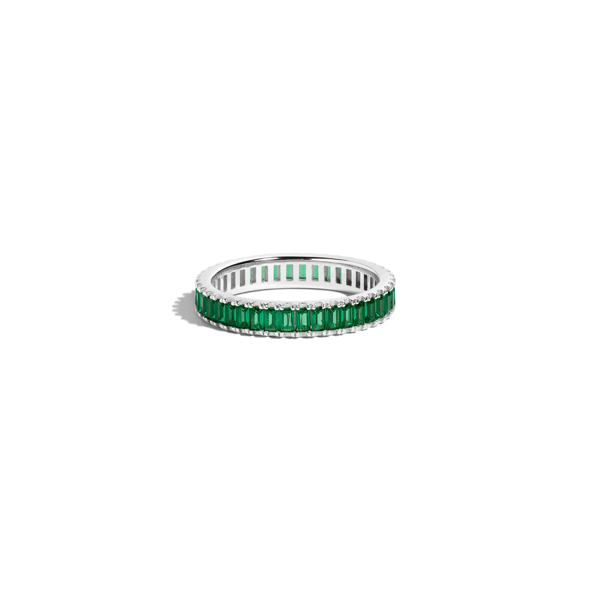 Green Sapphire Baguette Eternity Ring Vermeil White Gold