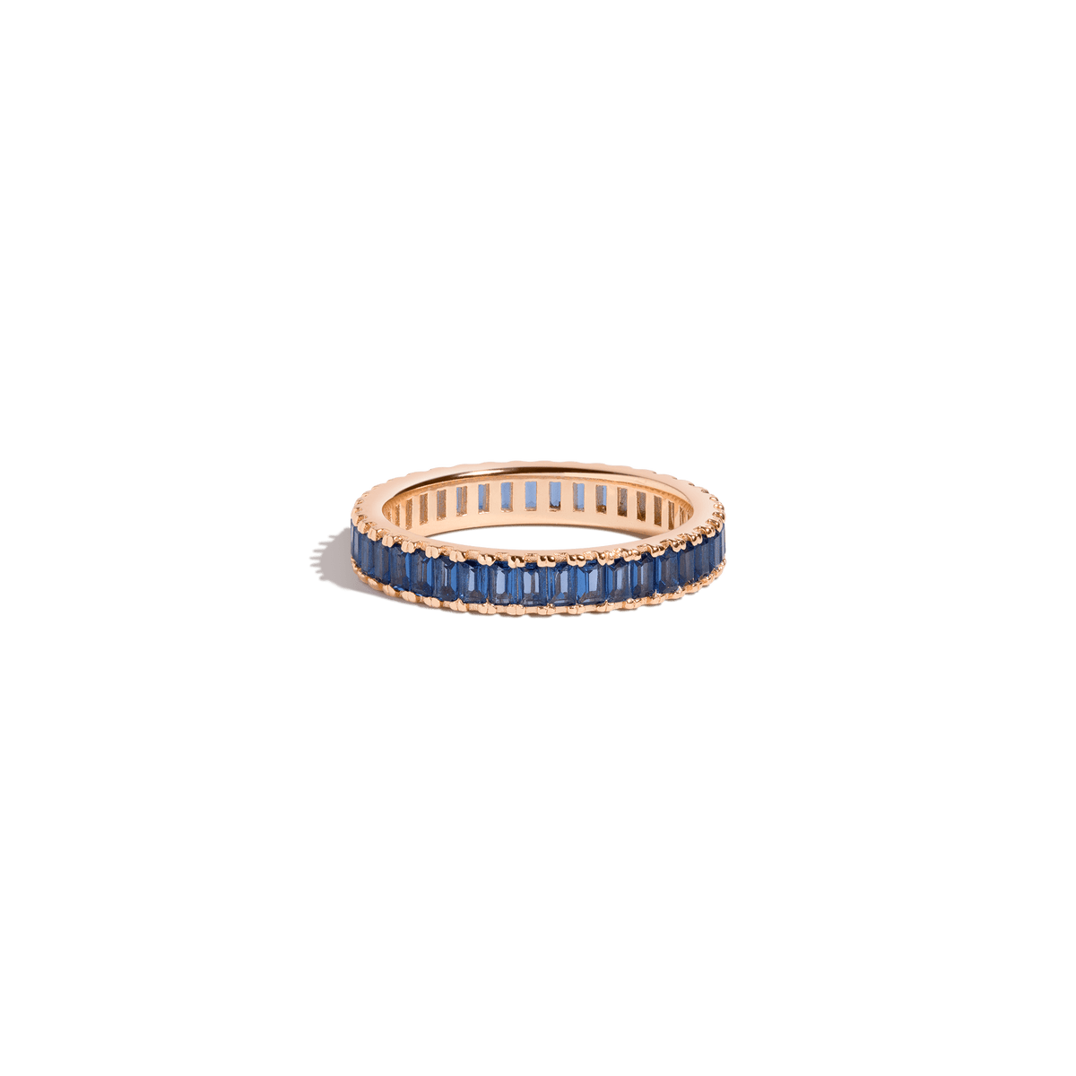 Blue Sapphire Baguette Eternity Ring Vermeil Rose Gold