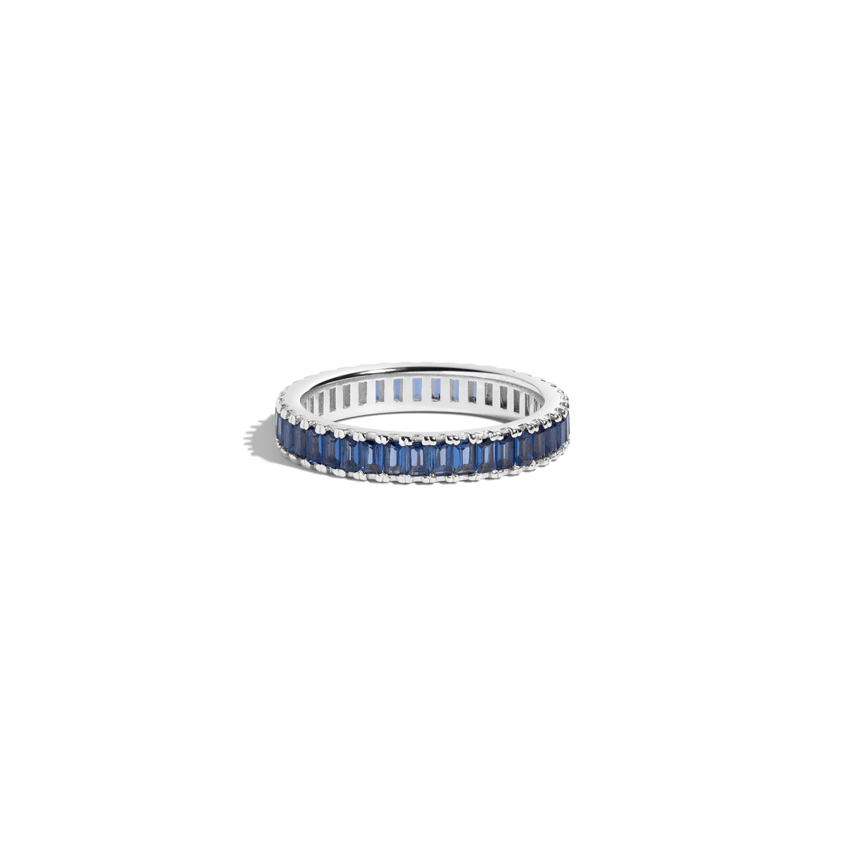 Blue Sapphire Baguette Eternity Ring Vermeil White Gold