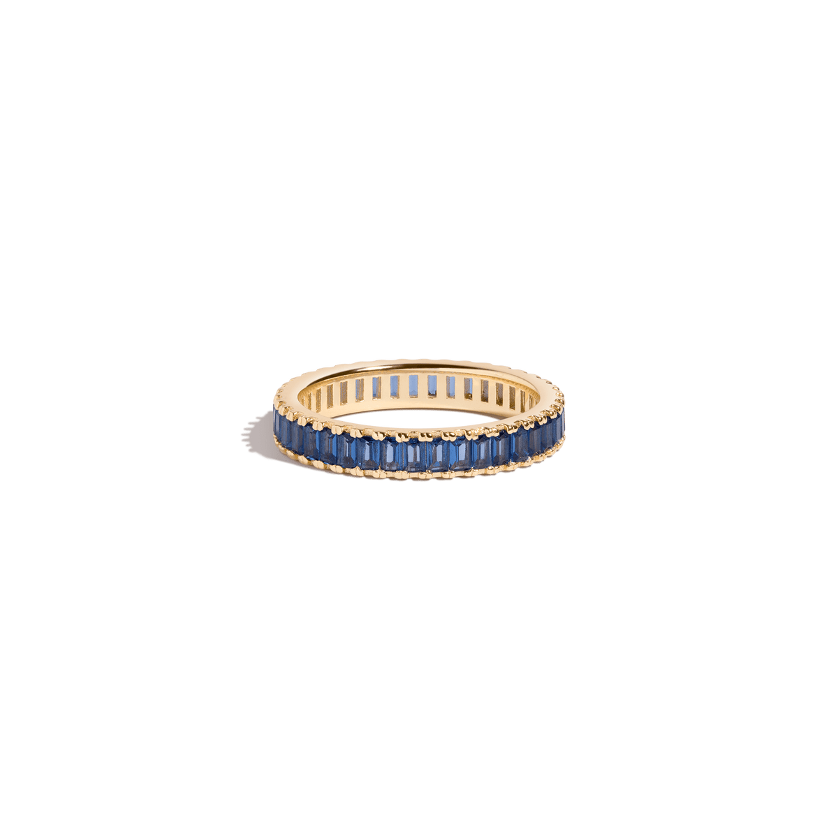 Blue Sapphire Baguette Eternity Ring Vermeil Yellow Gold
