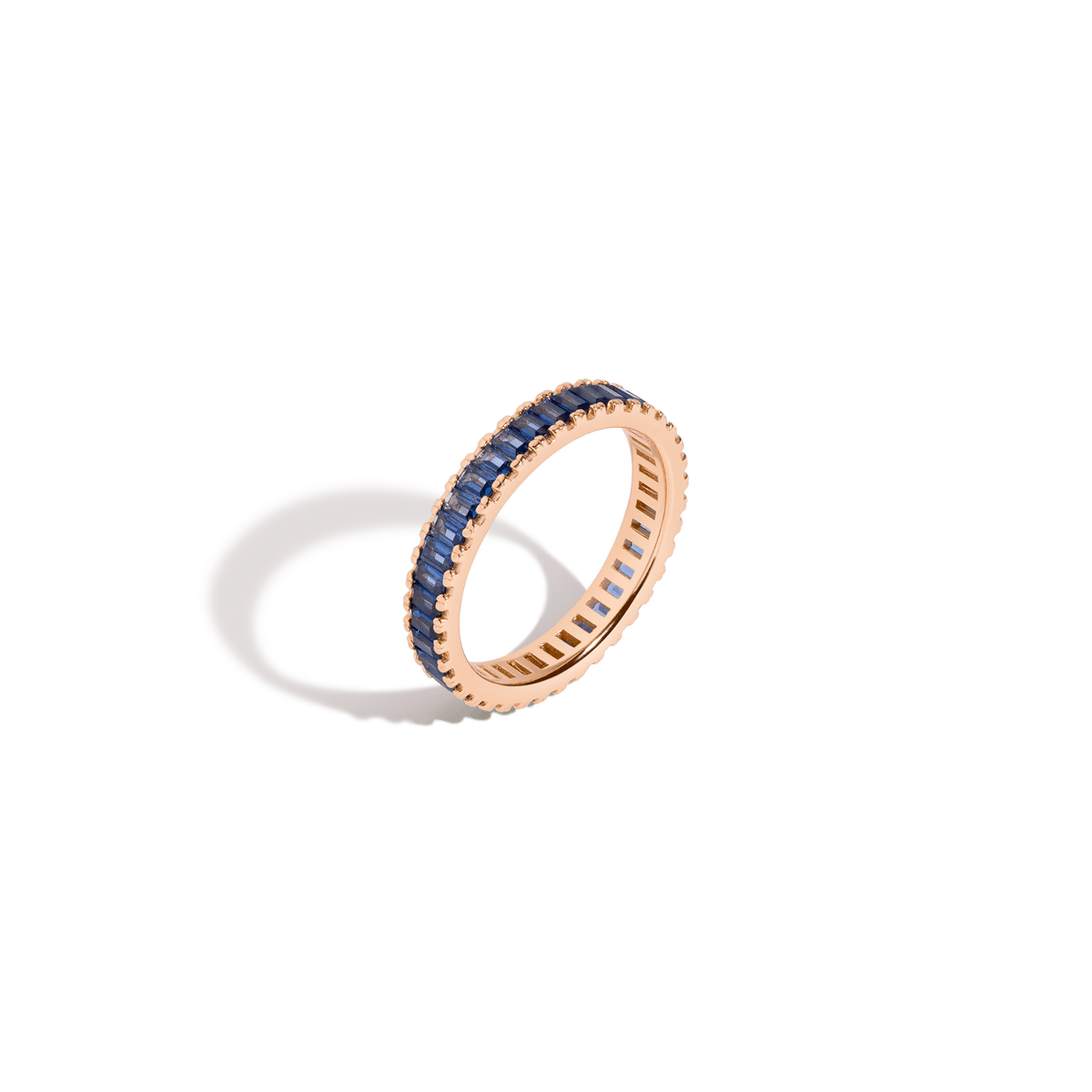 Blue Sapphire Baguette Eternity Ring Vermeil Rose Gold First